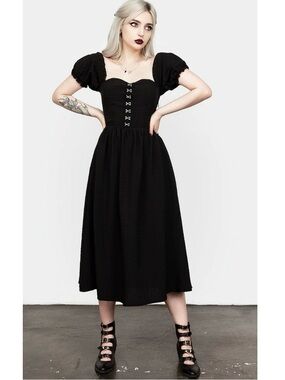 Disturbia Mortem Puff Sleeve Corset Midi Dress 6